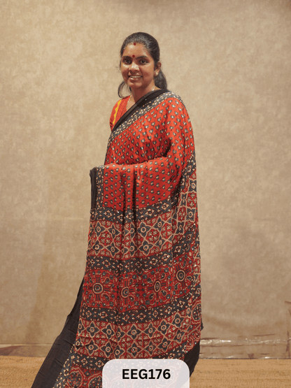 AJRAKH MODAL SAREE WITH MIRROR