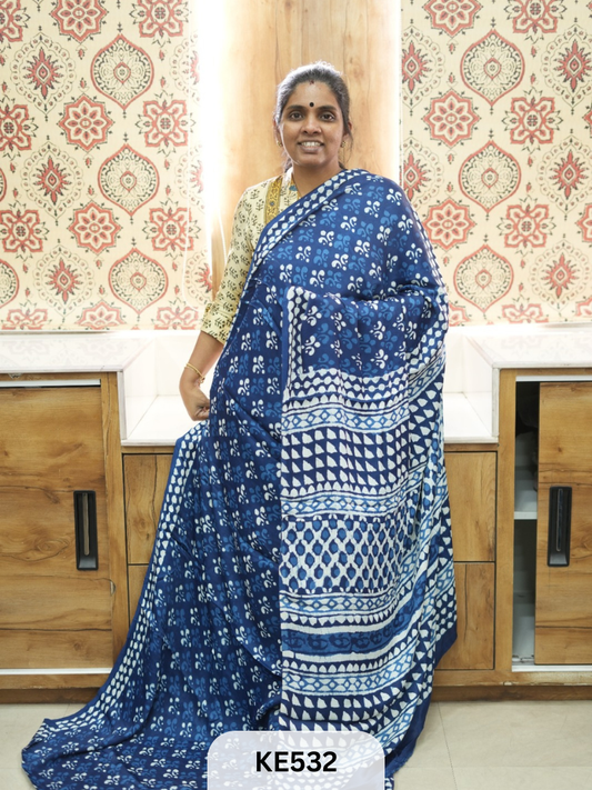 AJRAKH MODAL INDIGO SAREE - SPECIAL DEAL