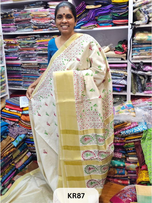 DUPION SILK WITH KANTHA STITCH