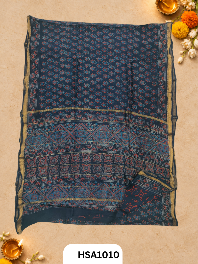 Pure Maheswari Silk Cotton - Handblock Print Saree With Blouse