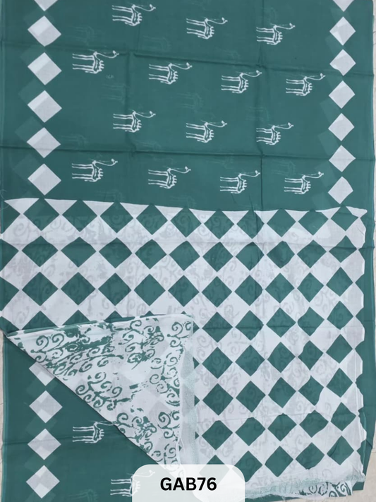 BAGRU PRINT COTTON MULMUL SAREES WITH BLOUSE-SAREE 5.5M +BLOUSE 1M