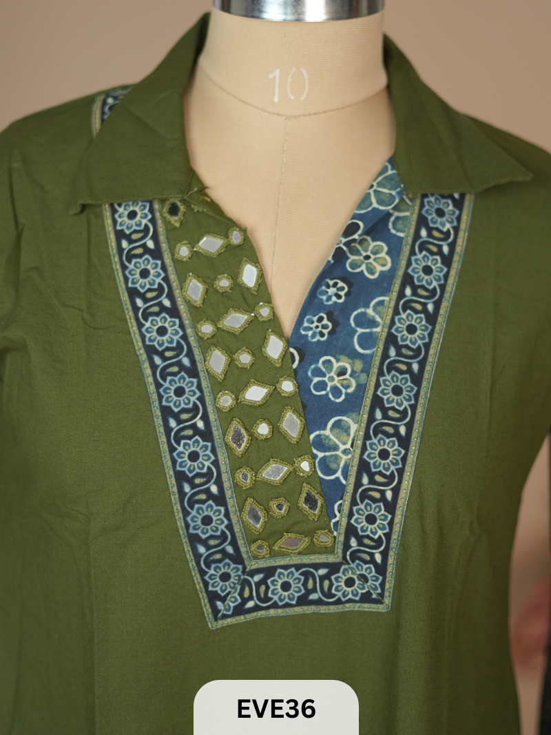 COTTON AJARKH ETHNIC MIRRORWORK KURTI