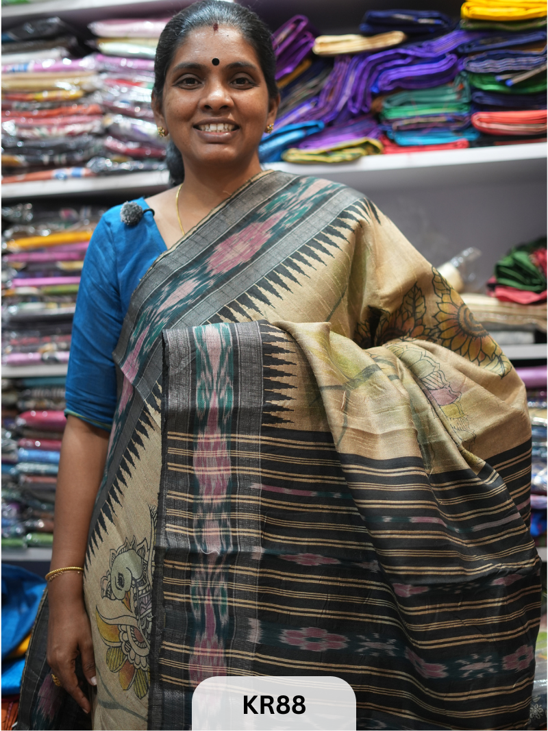 VIDARBHA TUSSAR HANDWOVEN | HANDPAINTED PENKALAMKARI
