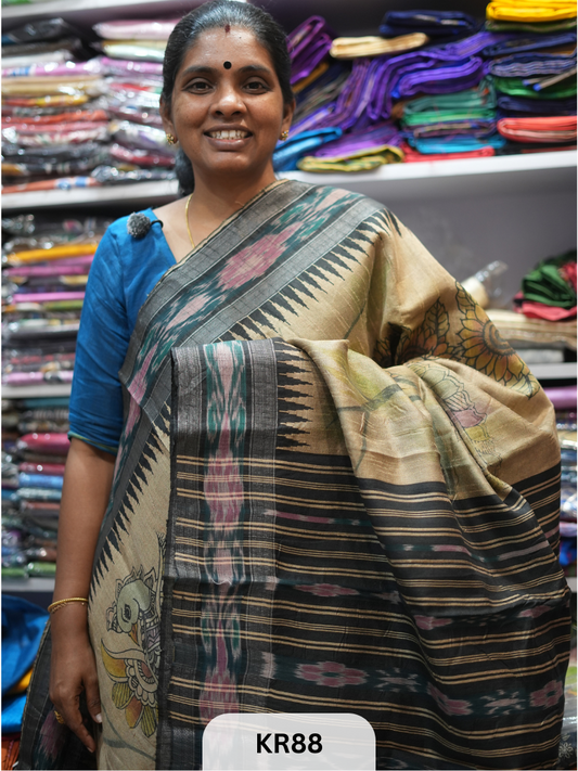 VIDARBHA TUSSAR HANDWOVEN | HANDPAINTED PENKALAMKARI