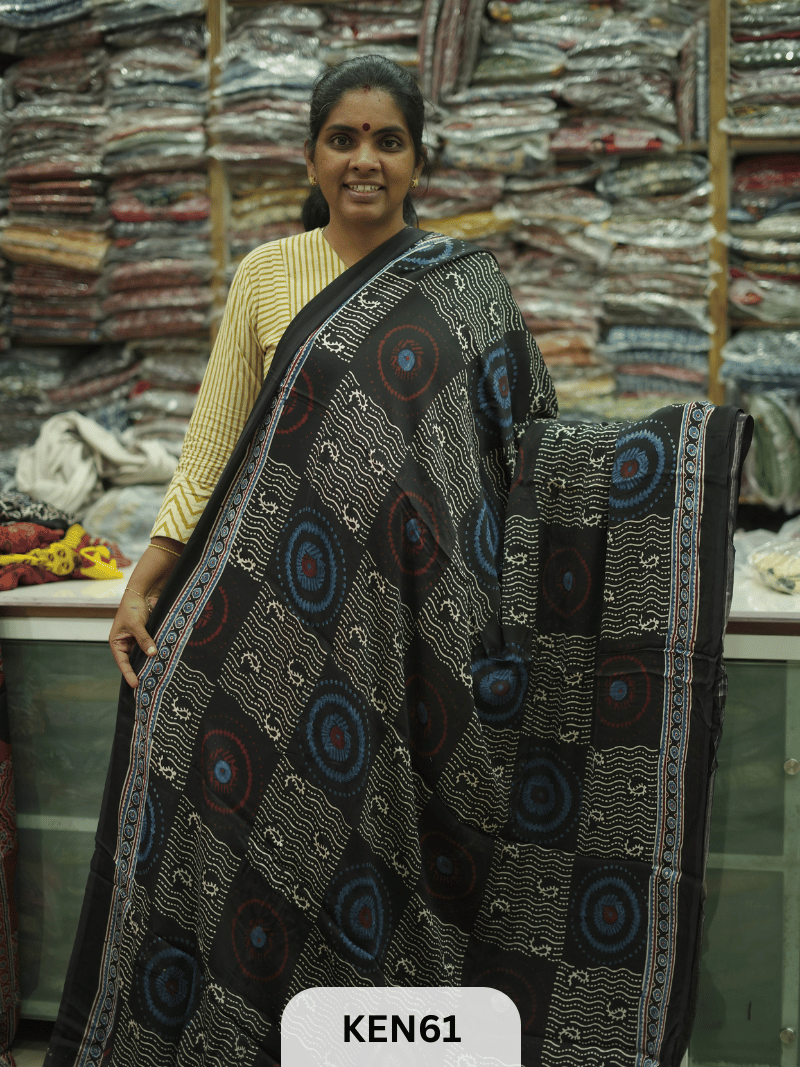 MODAL NATURAL AJRAKH HANDBLOCK SAREE