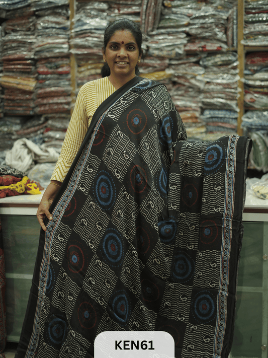 MODAL NATURAL AJRAKH HANDBLOCK SAREE