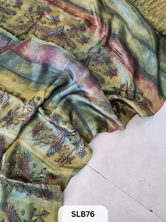 PURE MODAL AJRAKH HAND BLOCK WITH TISSUE SILK PALLU