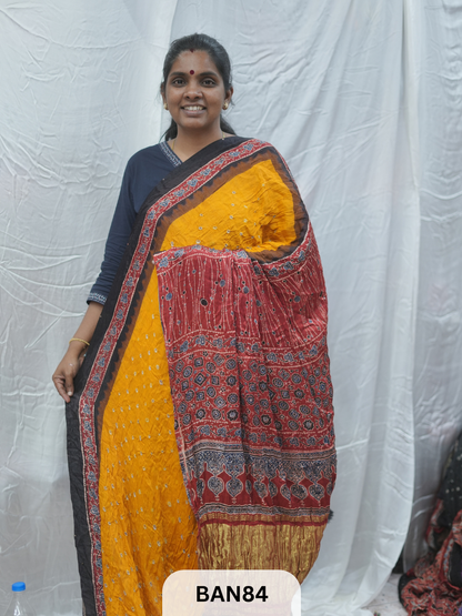 BANDHANI WITH AJRAKH SEMI GAJI SAREE