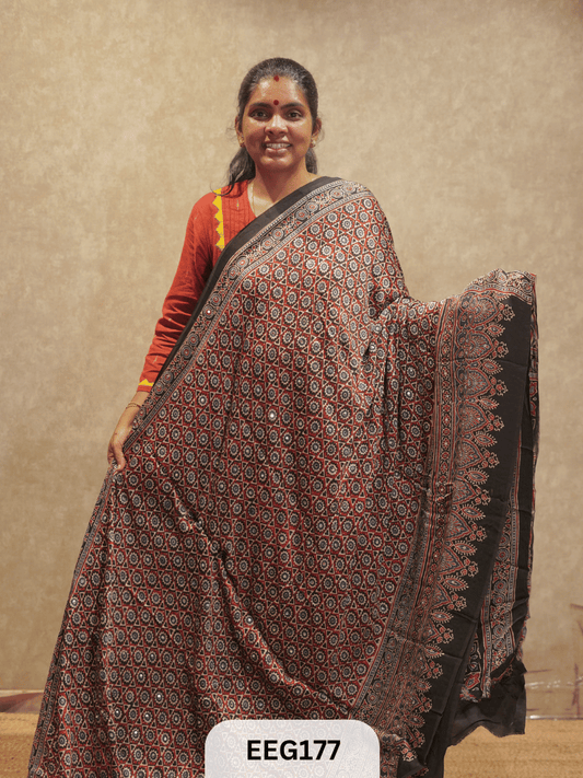 AJRAKH MODAL SAREE WITH MIRROR
