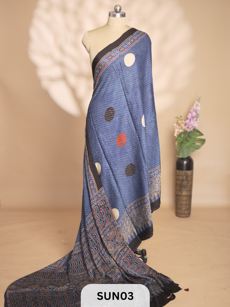 MODAL AJRAKH SAREE - MISPRINT