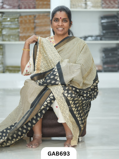 Hand Block Printed Maheshwari Silk Saree