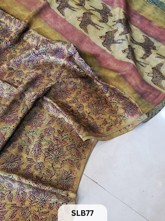 PURE MODAL AJRAKH HAND BLOCK WITH TISSUE SILK PALLU