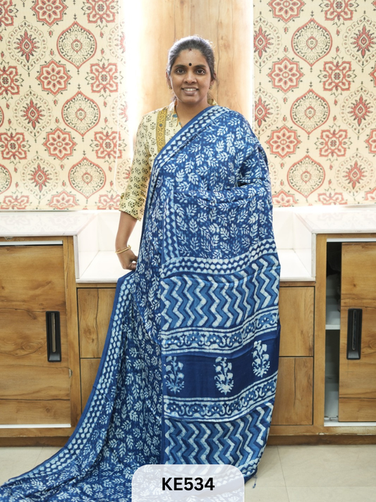 AJRAKH MODAL INDIGO SAREE - SPECIAL DEAL