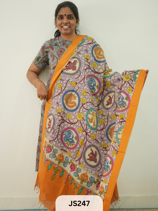PEN KALAMKARI CHENNURI SILK DUPATTA