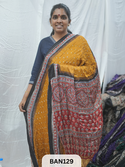 BANDHANI WITH AJRAKH SEMI GAJI SAREE