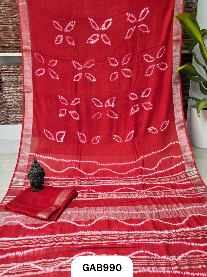 Bagru Handblock Print Linen Saree With Attached Blouse