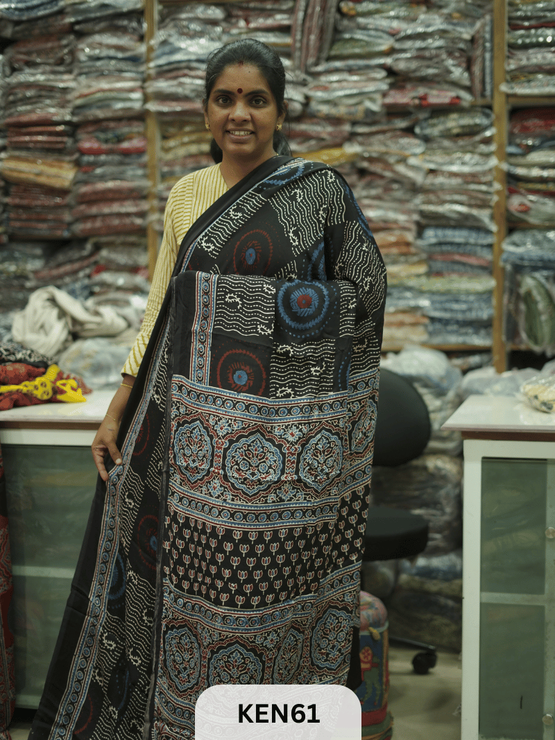 MODAL NATURAL AJRAKH HANDBLOCK SAREE