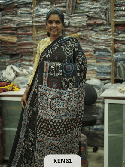 MODAL NATURAL AJRAKH HANDBLOCK SAREE