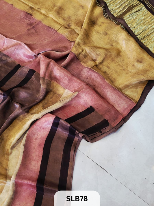 PURE MODAL AJRAKH HAND BLOCK WITH TISSUE SILK PALLU