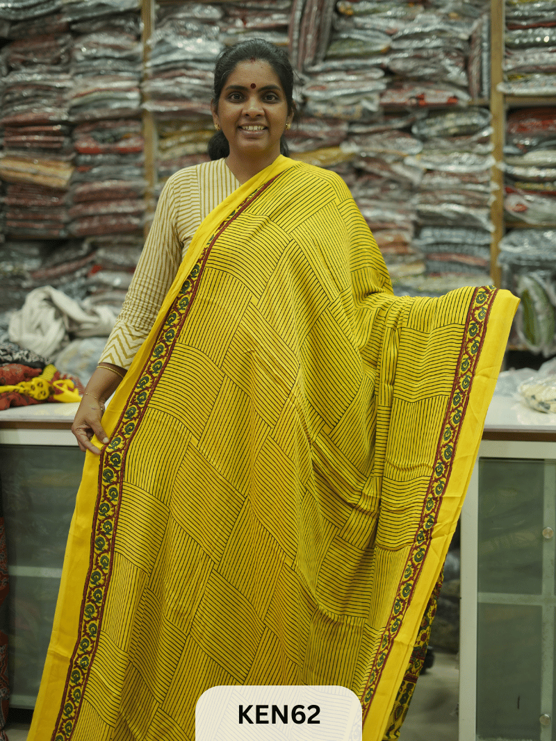 MODAL NATURAL AJRAKH HANDBLOCK SAREE