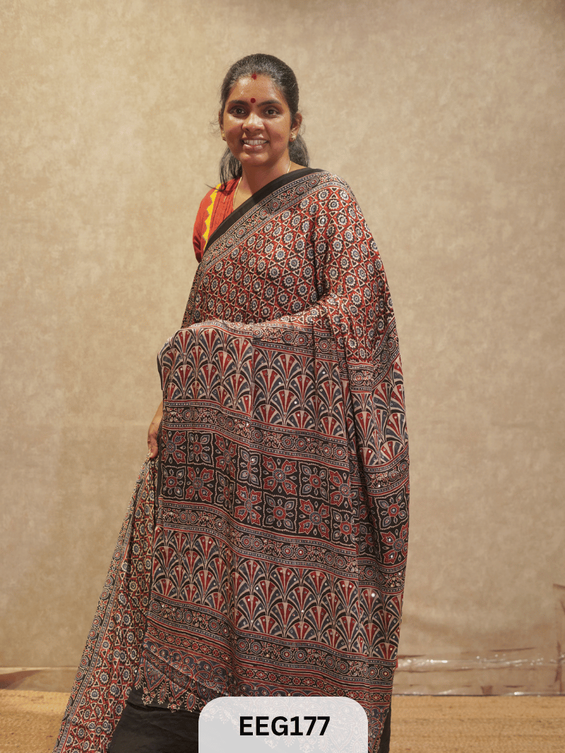 AJRAKH MODAL SAREE WITH MIRROR