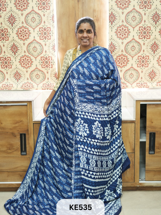 AJRAKH MODAL INDIGO SAREE - SPECIAL DEAL