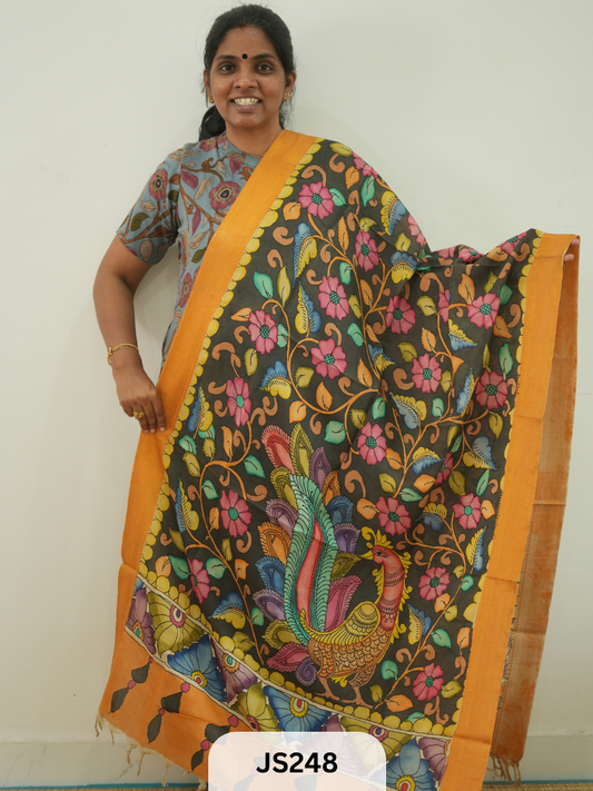 PEN KALAMKARI CHENNURI SILK DUPATTA