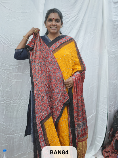 BANDHANI WITH AJRAKH SEMI GAJI SAREE