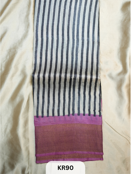 PURE TUSSAR SILK WITH HANDBLOCK AND DIGITAL