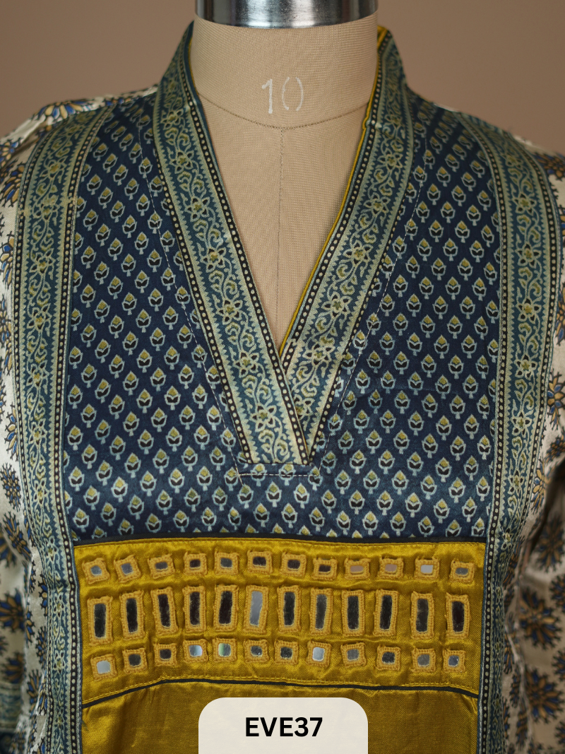 MASHRU SILK AJRAKH HAND MIRROR WORK