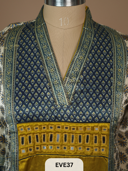 MASHRU SILK AJRAKH HAND MIRROR WORK