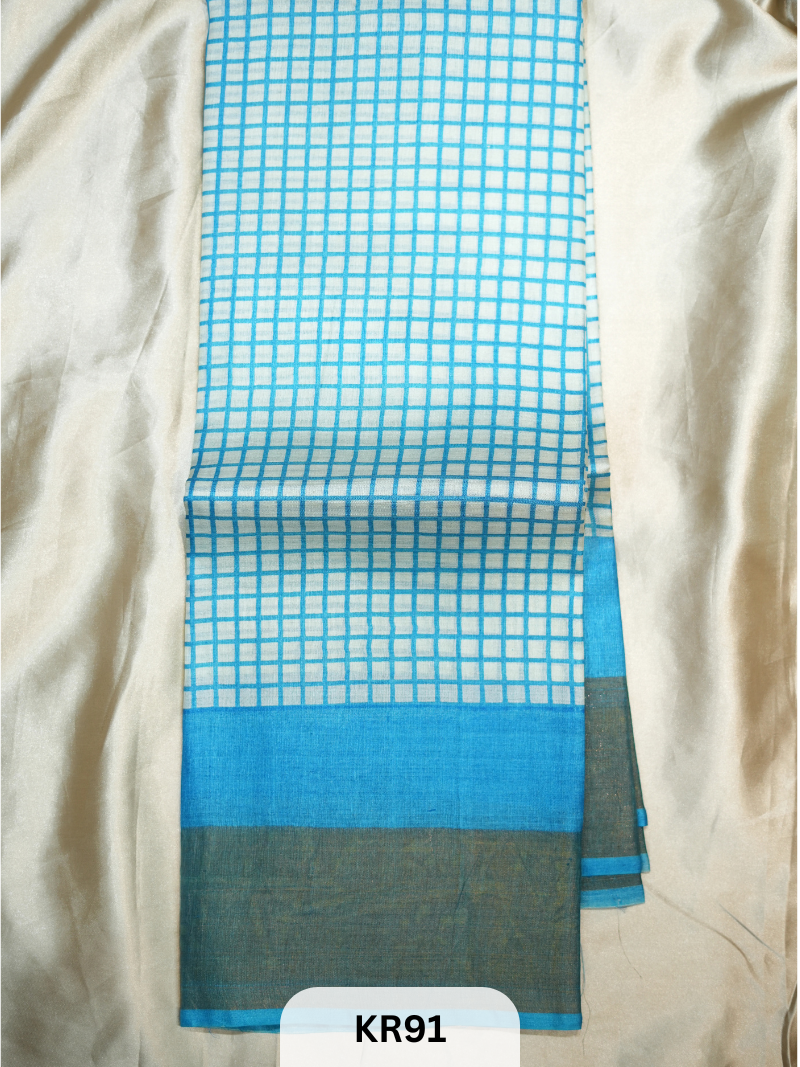 PURE TUSSAR SILK WITH HANDBLOCK AND DIGITAL