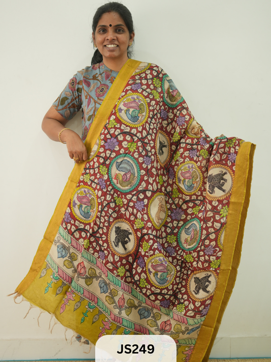 PEN KALAMKARI CHENNURI SILK DUPATTA