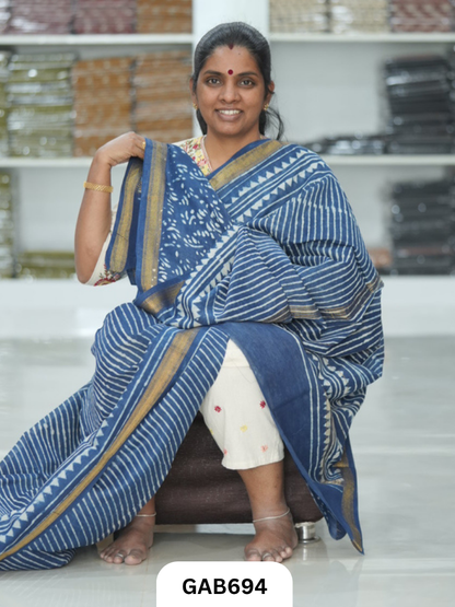 Hand Block Printed Maheshwari Silk Saree