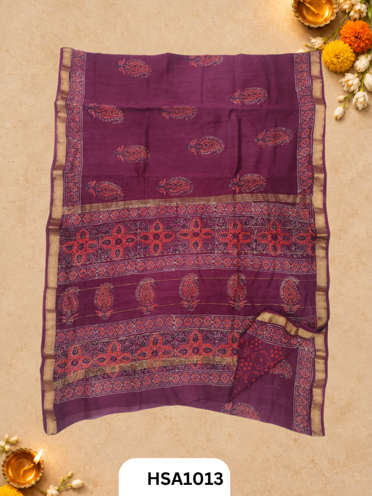 Pure Maheswari Silk Cotton - Handblock Print Saree With Blouse