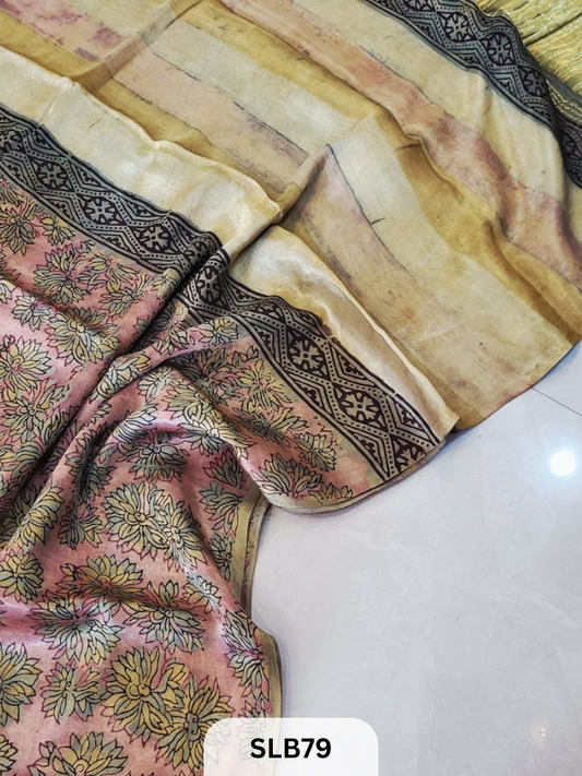 PURE MODAL AJRAKH HAND BLOCK WITH TISSUE SILK PALLU