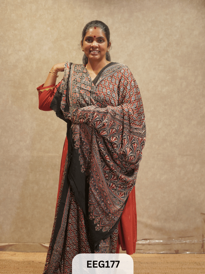 AJRAKH MODAL SAREE WITH MIRROR