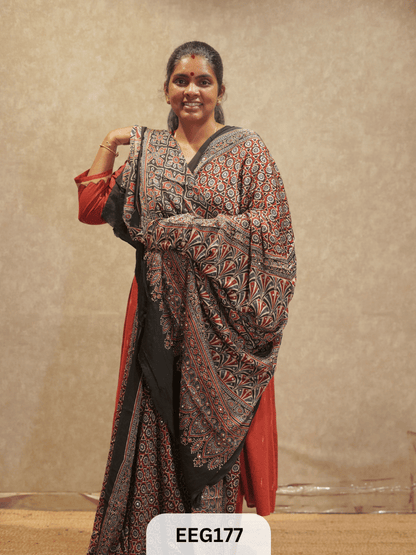 AJRAKH MODAL SAREE WITH MIRROR