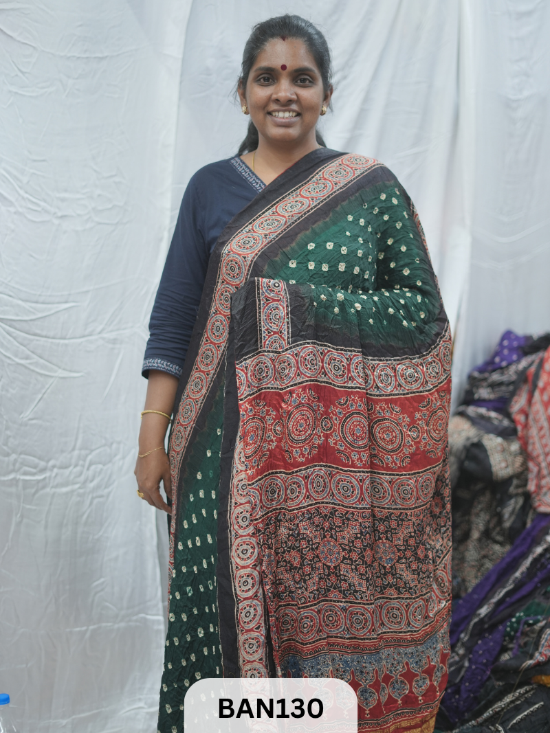 BANDHANI WITH AJRAKH SEMI GAJI SAREE
