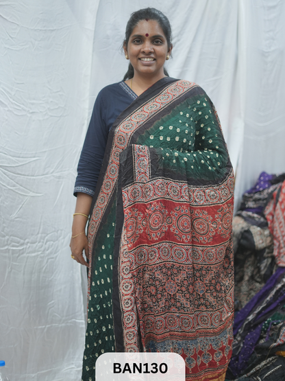 BANDHANI WITH AJRAKH SEMI GAJI SAREE