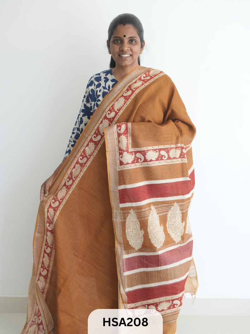 LENIN COTTON HANDBLOCK PRINTED SAREE