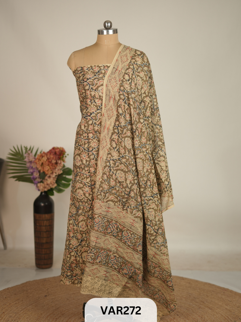 PURE HANDBLOCK KALAMKARI COTTON-2 PCS-TOP & DUPPATA