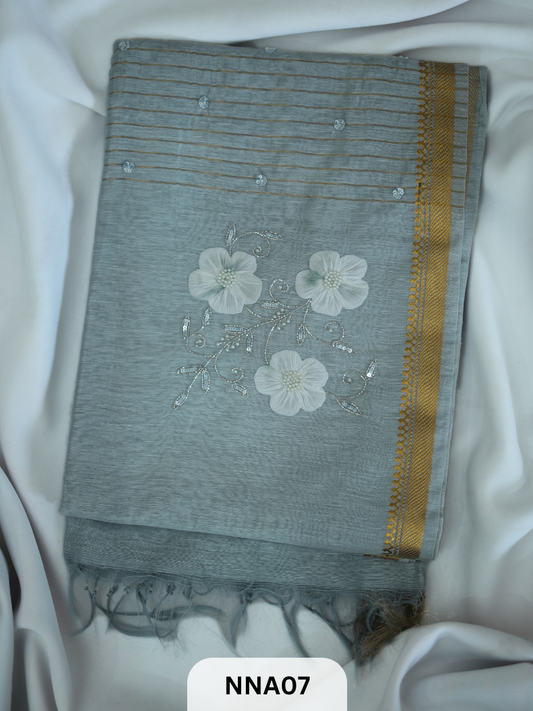PURE SILK LINEN - 70LEA PURITIY HAND APPLIQUE WORK