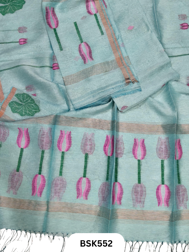 Premium Pure Handloom Linen Silk Salwar  Top 2.7 mtr  Duppata 2.5 mtr