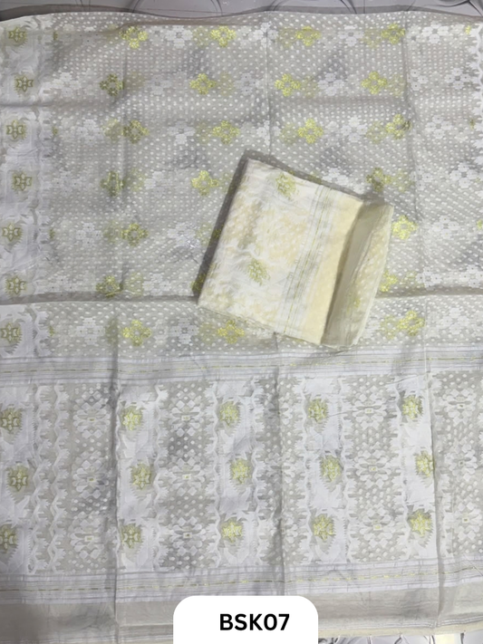 Cotton Jamdani Zari Weave  Top Material - 2.5  Duppata - 2.5  Machine Weave Hand Cutting