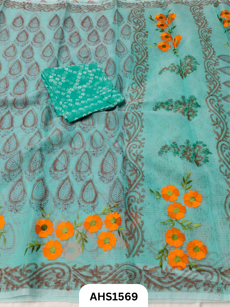 Kota Cotton Embroidery + Printed Saree