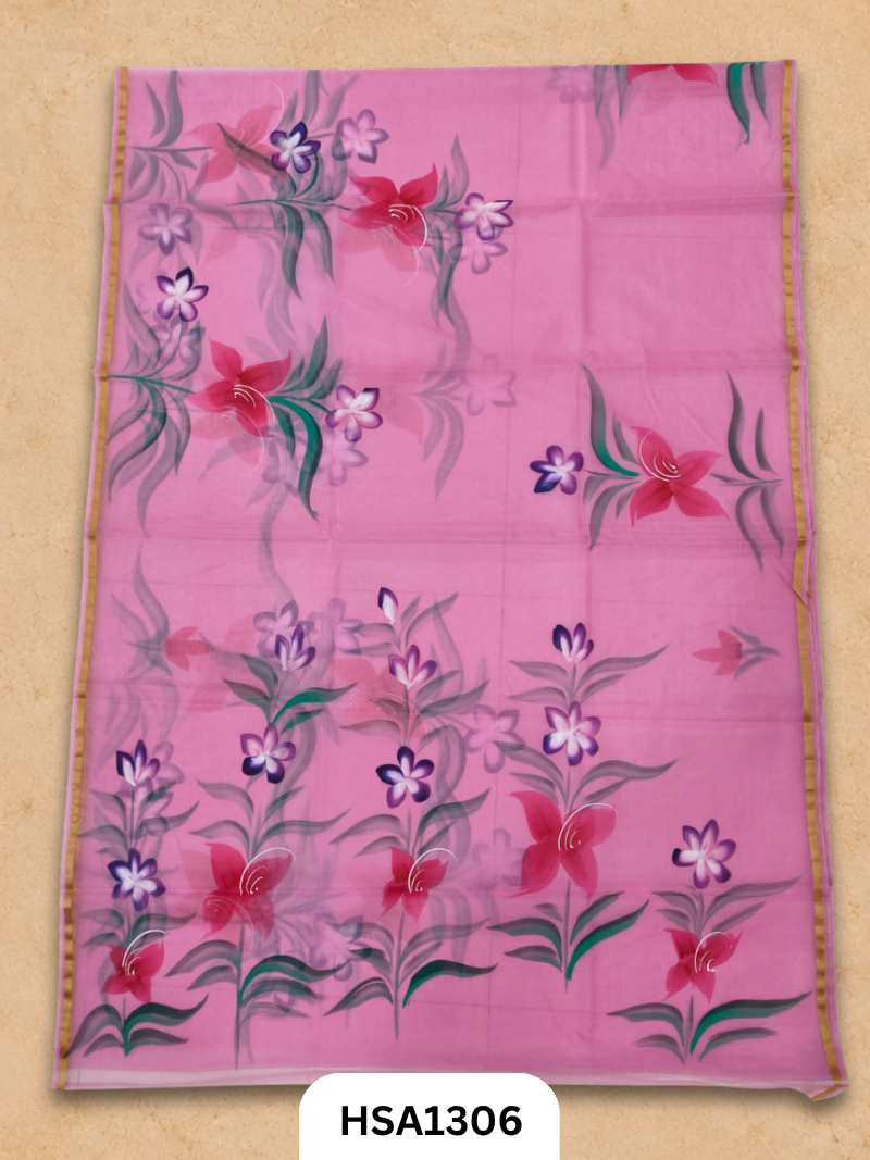 Hand painted Organza Saree with blouse