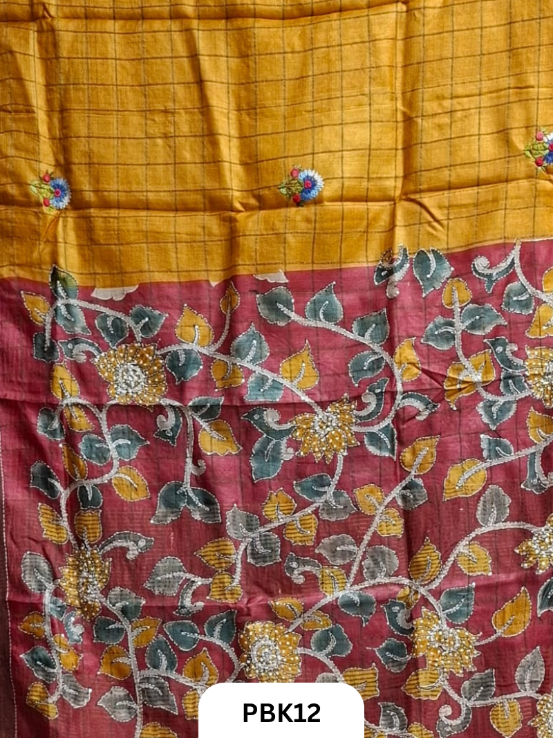 Pure Tussar Silk Saree with Heavy Embroidery & Bullion Stitch