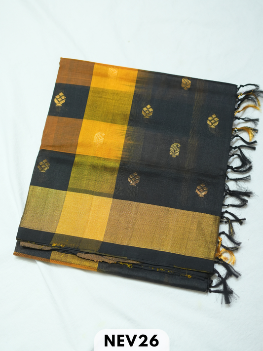 PALUM PAZHAMUM CHECKS WITH BUTTA  SILK COTTON SAREE