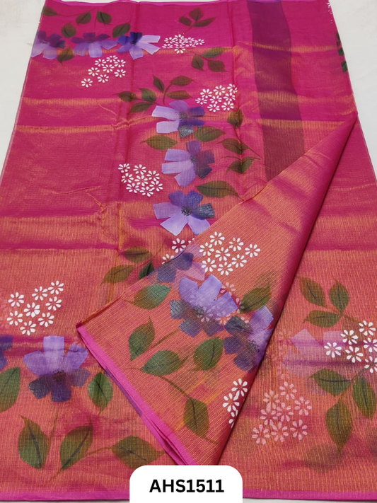 Pure Kota Cotton Tissue Brush Paint Saree